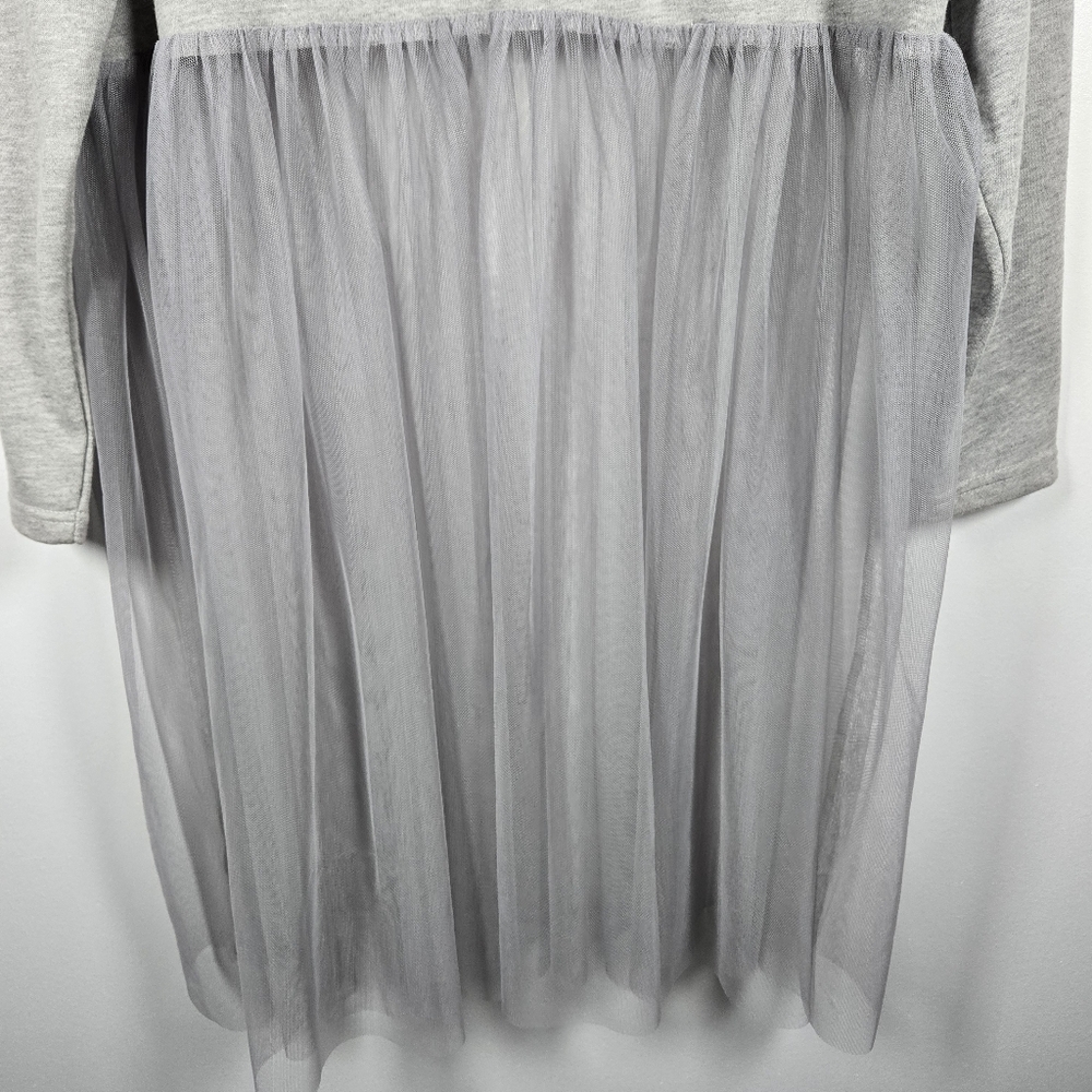 JCL Paris Gray Distressed Sweatshirt w/ Sheer Tulle Overlay Dress Size S/M - Picture 8 of 15